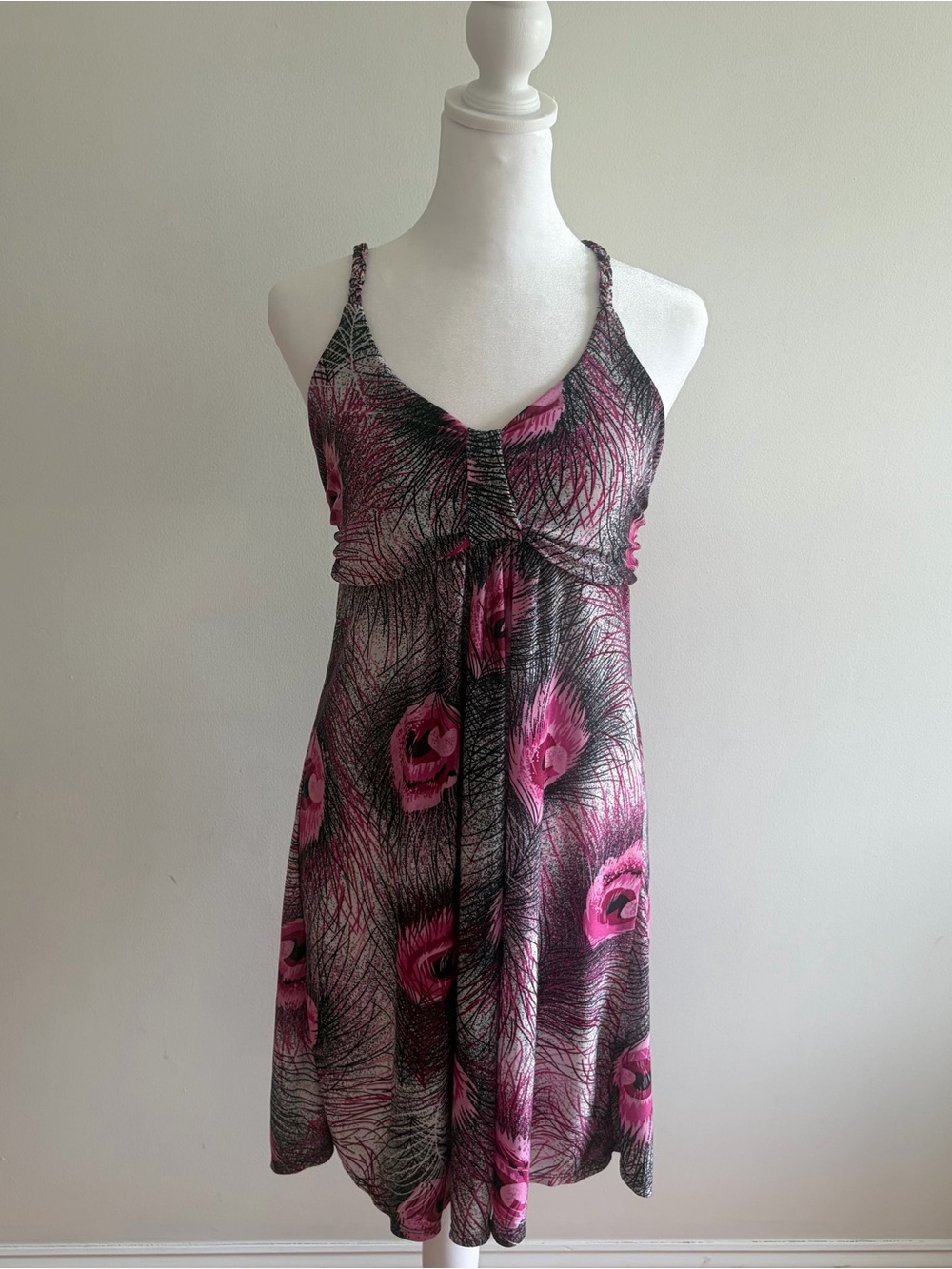 Women’s Pink Floral & Peacock Slip Dress
